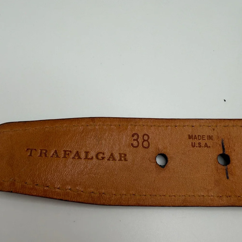 Trafalgar Mens Woven Cotton Rope Belt Lizard Embossed Leather Trim 38 Brown‎ USA